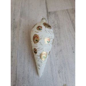 Vintage glass glitter abstract golden teardrop white ornament Xmas